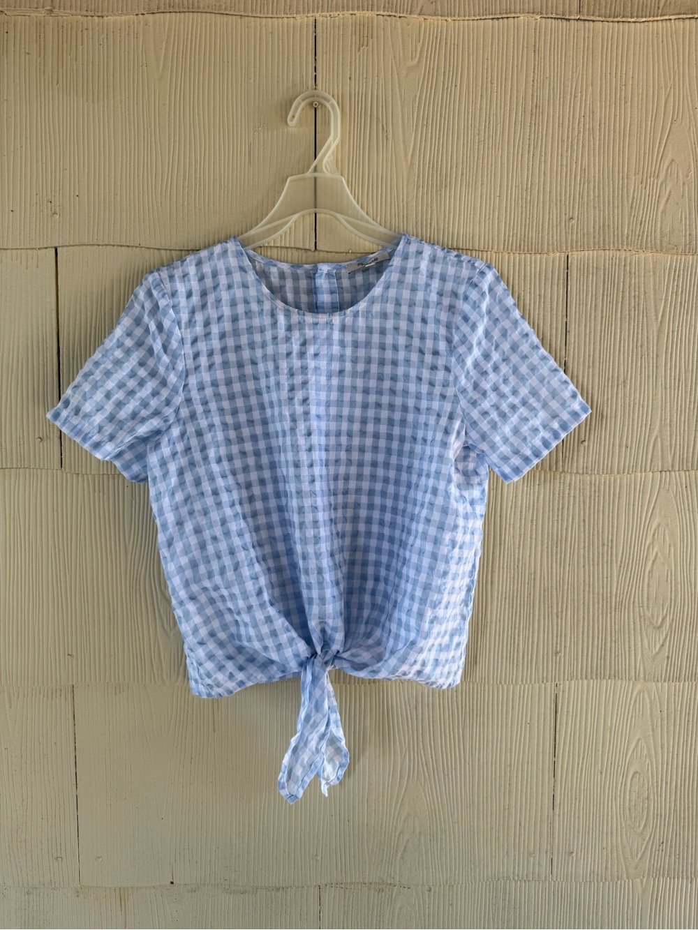 Madewell Gingham Checkered Tie-Front Button-Back Top
